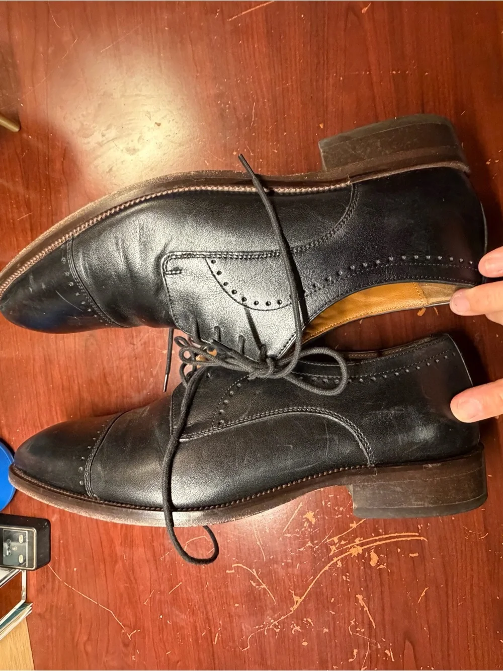 Johnston & Murphy Sanborn Black Leather & Suede Cap-Toe Derbys